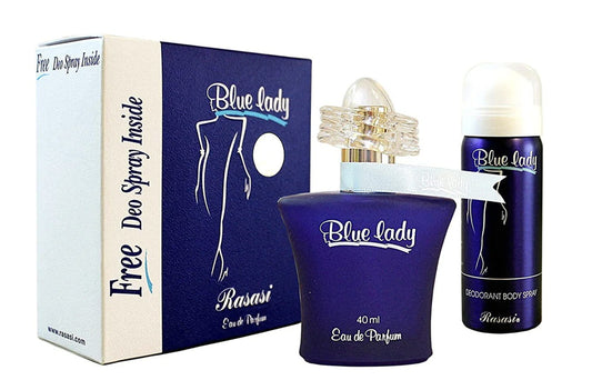 Rasasi Blue Lady Eau de Parfum 40ml with free deodorant – elegant floral perfume for women